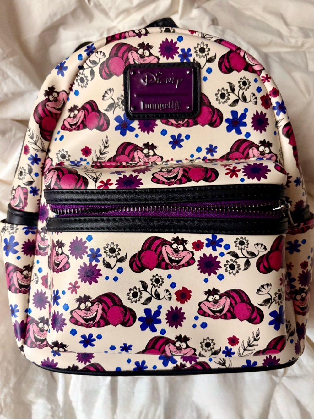 Disney Floral Cheshire Cat Pattern Mini Backpack - Pink, Purple & Blue